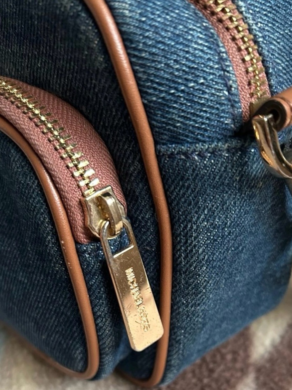 Michael Kors Denim Jet Set Crossbody Bag in Blue with Tan Trim - Picture 9 of 11